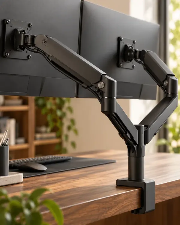 Dual Monitor Arm — Detail Dual Monitor Arm in detail scene