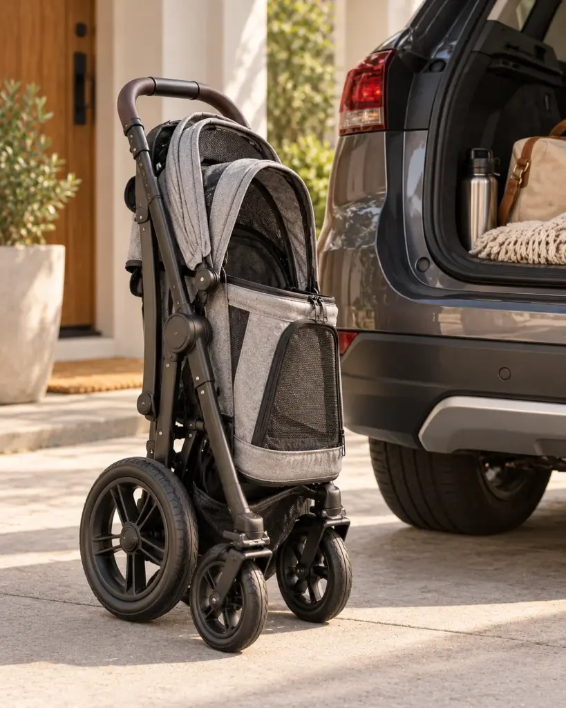 Foldable Pet Stroller in editorial scene