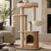 Modern Cat Tree — Primary Natural wood cat tree with a cat in a modern living room