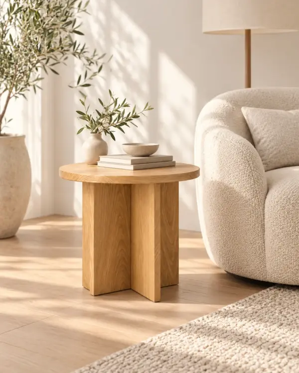 Modern Oak Side Table — Editorial Modern Oak Side Table in editorial scene