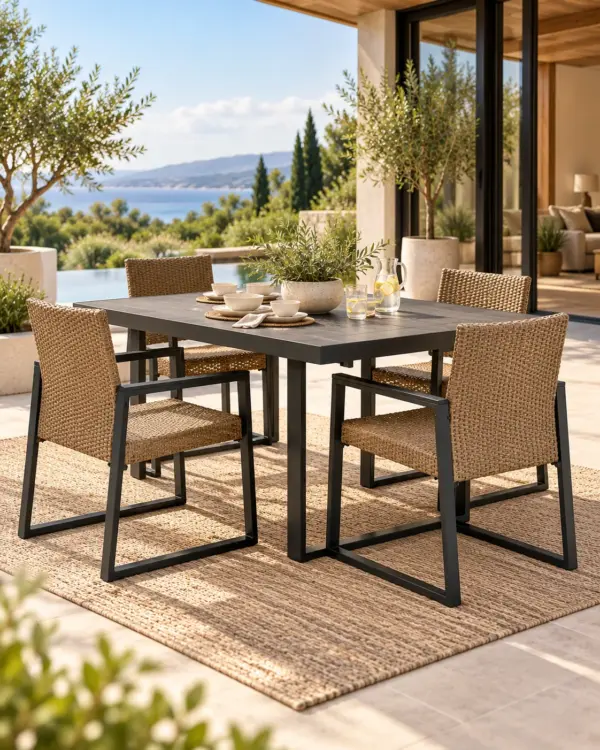 Modern four-seat patio dining set in an outdoor space