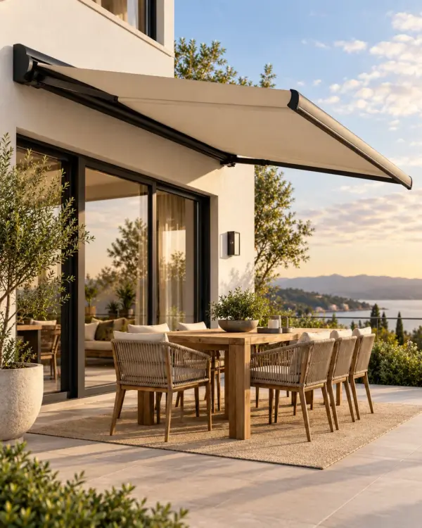 Retractable Patio Awning — Editorial Retractable Patio Awning in editorial scene