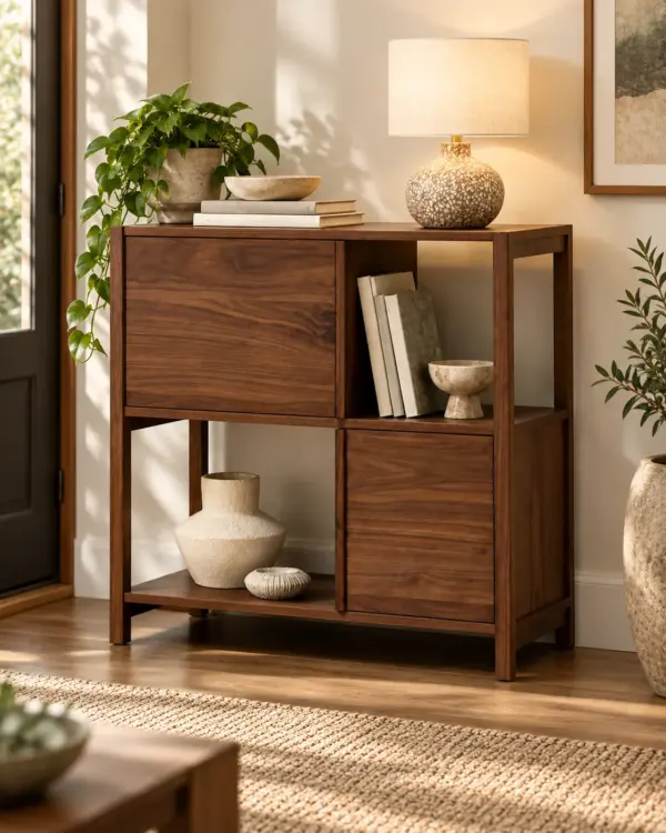 Walnut Storage Cabinet — Editorial Walnut Storage Cabinet in editorial scene